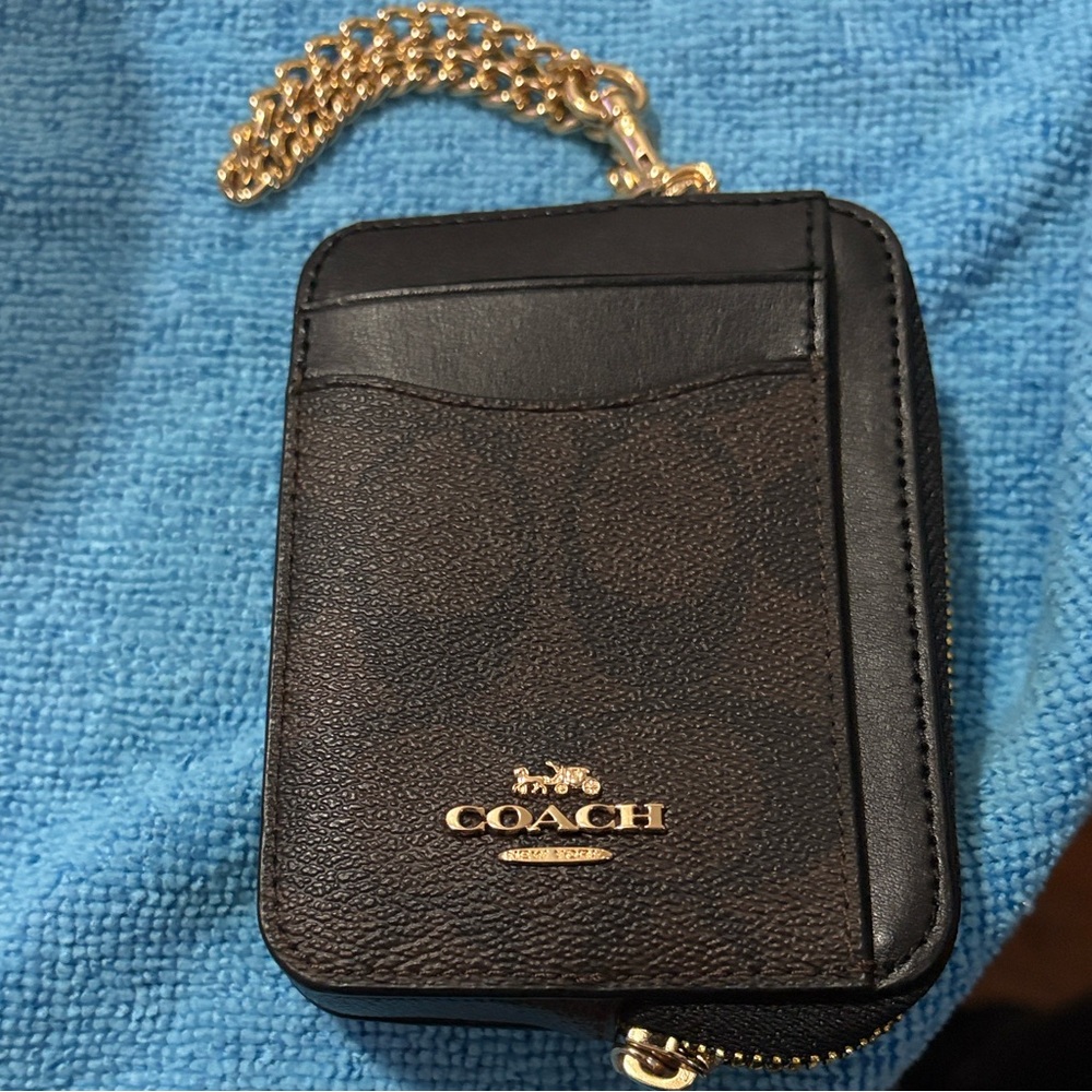 Coach Black and Brown Card Holder with Gold Chain EUC - Picture 4 of 10